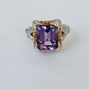 Victoria Wieck Genuine Amethyst & Citrine Ring 18K Gold Sterling Silver Size 7